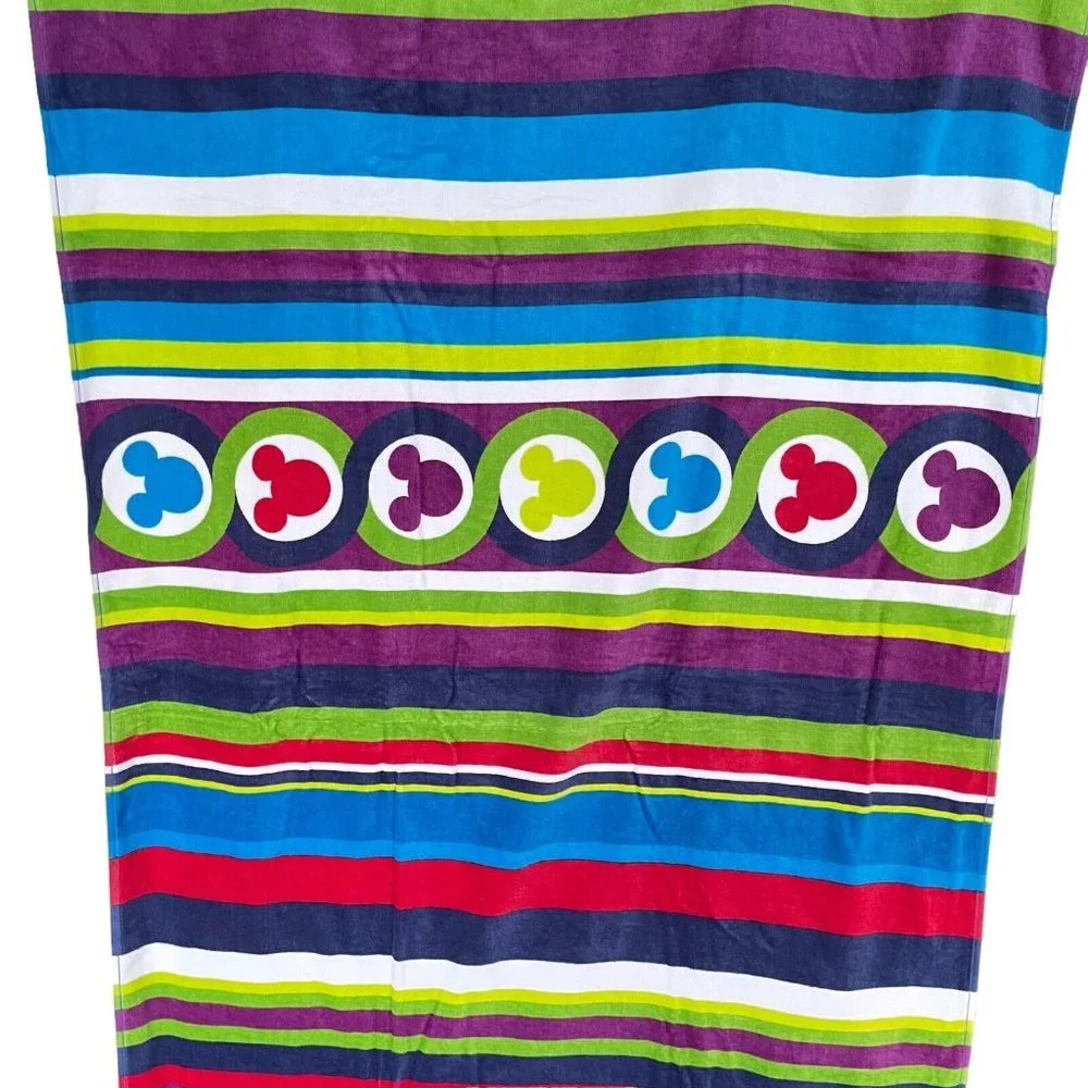 Disney Parks Colorful Striped Mickey Mouse Head Icon Beach Pool Bath Towel